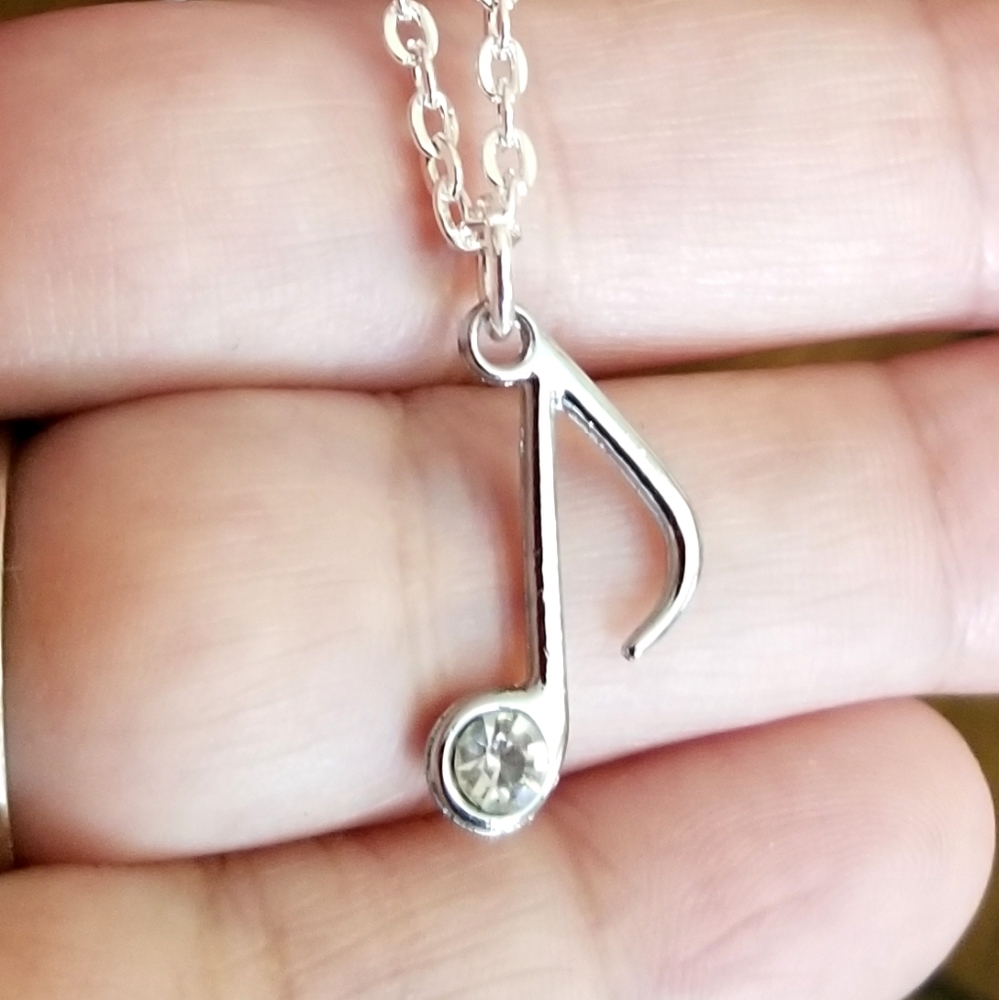 Silver Music Note Necklace Crystal Eighth Note Steve Perry